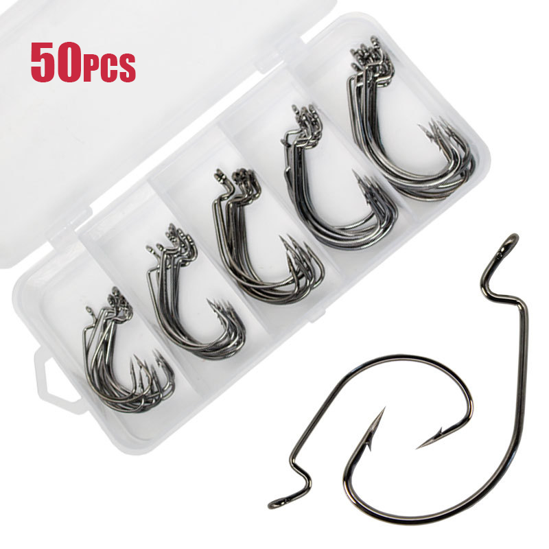 50pcs 와이드 웜 후크 탄소강 오프셋 Fishhoo - Fishing Hook Offset 리뷰 및 가격