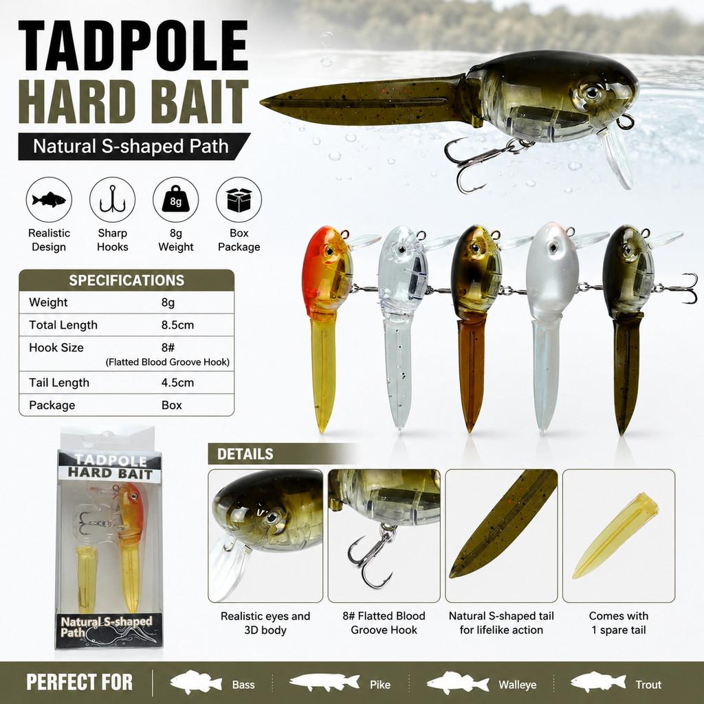 1개입 타드폴 하드베이트 낚시 루어, 8g/8.5cm, - Fishing Hook Treble 리뷰 및 가격